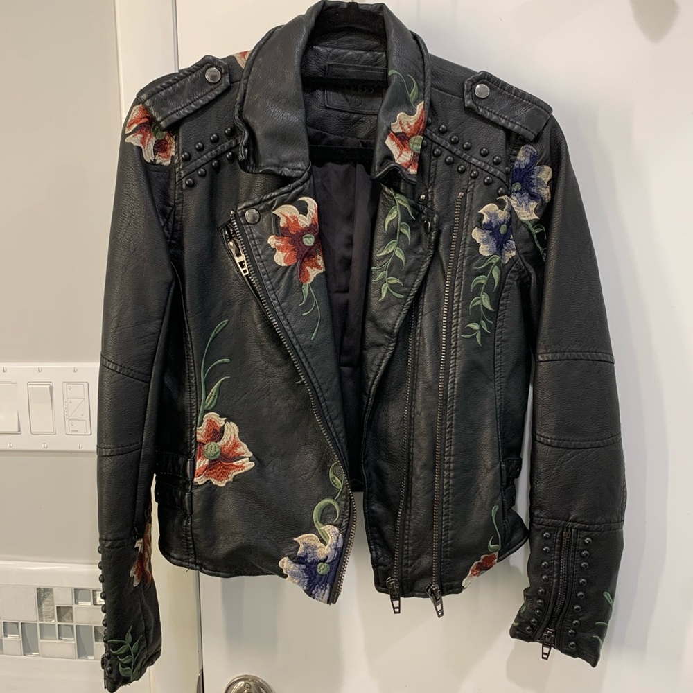 Blank NYC Floral Studded Leather Jacket